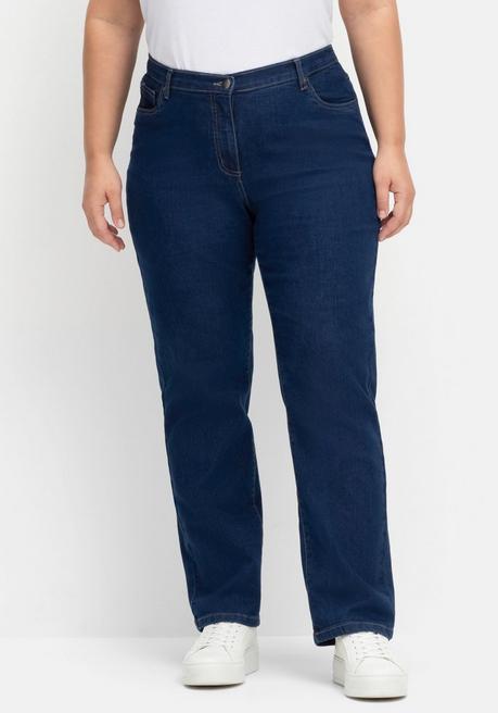 sheego Gerade Jeans mit seitlichem Stretchbund - dark blue Denim sheego Schlussverkauf