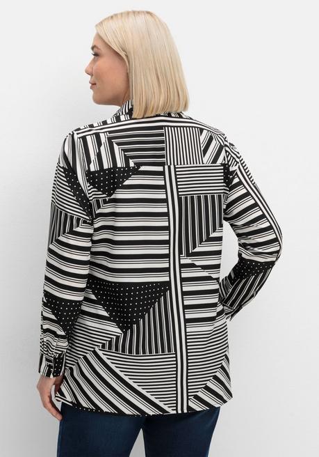 sheego Hemdbluse mit grafischem Patchwork-Druck - schwarz gemustert sheego Limitierter Zeitrabatt
