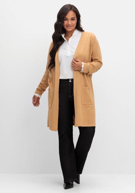 sheego Lange Strickjacke in offener Form, mit Taschen - camelfarben sheego Fabrik Onlineshop