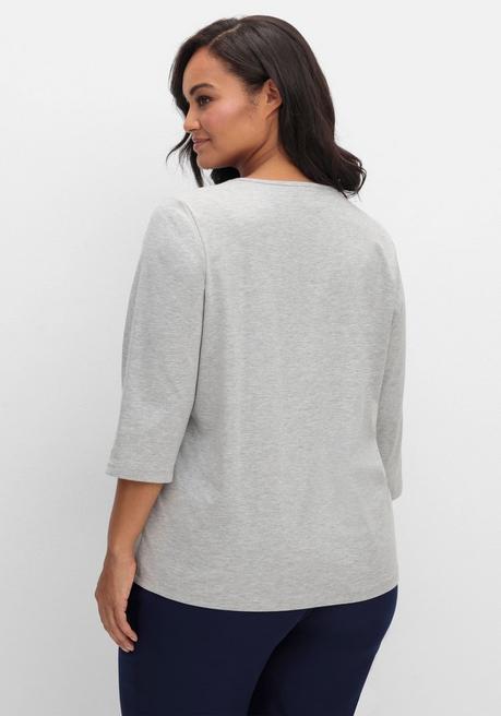sheego 3/4-Arm-Shirt mit Glitzerstein-Applikation - grau sheego Fabrikpreis
