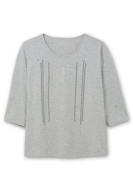 sheego 3/4-Arm-Shirt mit Glitzerstein-Applikation - grau sheego Fabrikpreis