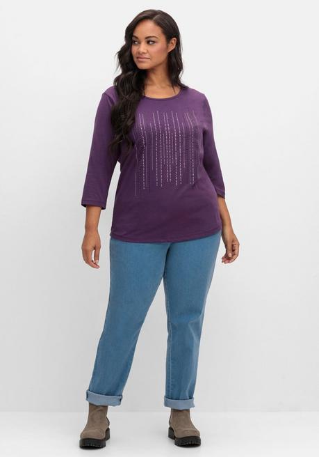 sheego 3/4-Arm-Shirt mit Glitzerstein-Applikation - traube sheego Sonderangebot