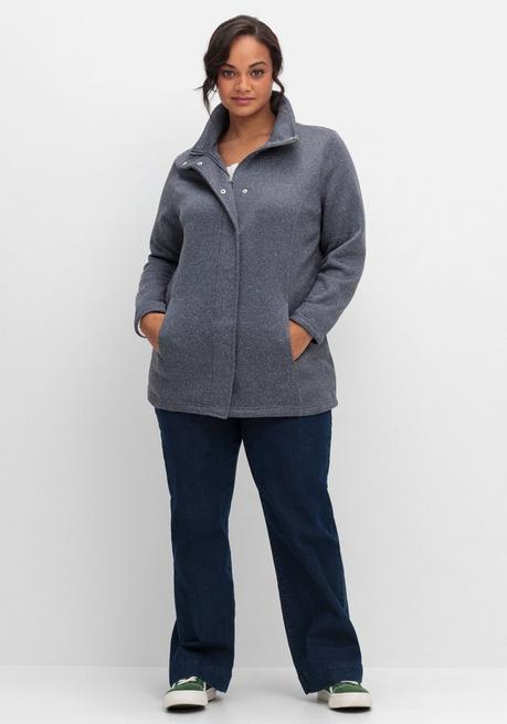 sheego Jacke aus meliertem Strickfleece - taubenblau sheego Rabatt