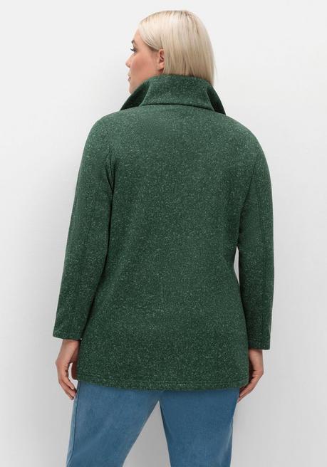 sheego Jacke aus meliertem Strickfleece - moosgrün sheego Günstig kaufen