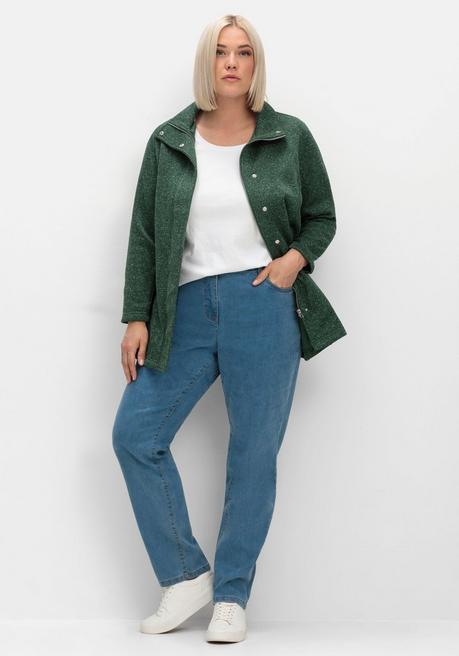 sheego Jacke aus meliertem Strickfleece - moosgrün sheego Günstig kaufen