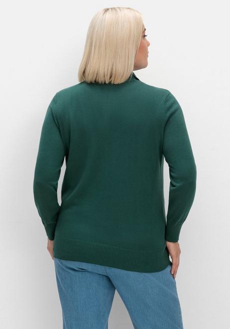 sheego Pullover mit Troyerkragen und Reißverschluss - tannengrün sheego Großer Ausverkauf