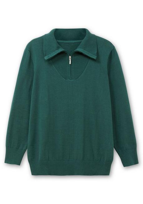 sheego Pullover mit Troyerkragen und Reißverschluss - tannengrün sheego Großer Ausverkauf