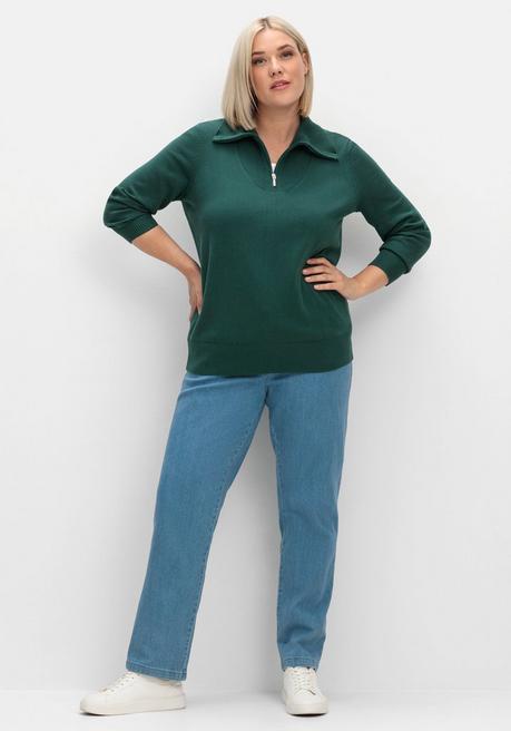 sheego Pullover mit Troyerkragen und Reißverschluss - tannengrün sheego Großer Ausverkauf