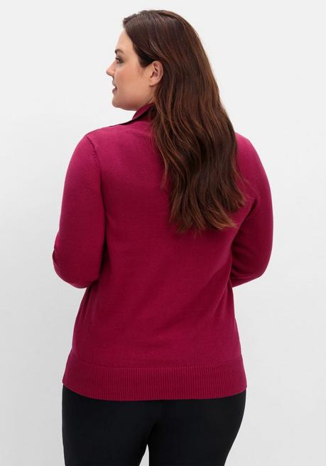 sheego Pullover mit Troyerkragen und Reißverschluss - weinrot sheego Flash Sale