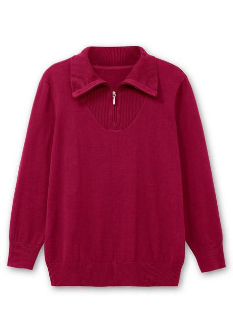sheego Pullover mit Troyerkragen und Reißverschluss - weinrot sheego Flash Sale