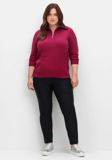 sheego Pullover mit Troyerkragen und Reißverschluss - weinrot sheego Flash Sale