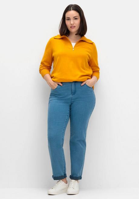 sheego Pullover mit Troyerkragen und Reißverschluss - ocker sheego Begrenztes Angebot