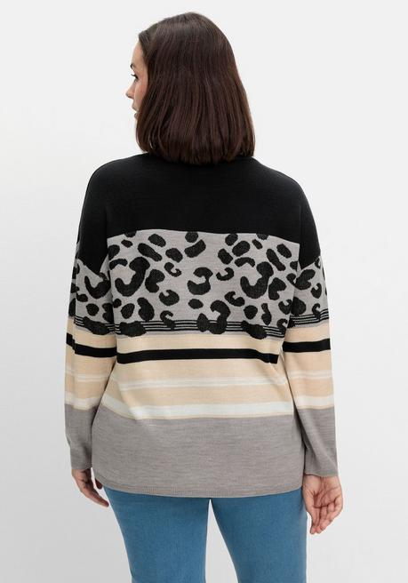 sheego Jacquard-Pullover im Mustermix, mit Animalprint - schwarz gemustert sheego Cyber Monday
