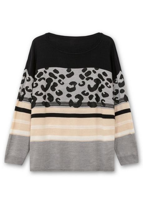 sheego Jacquard-Pullover im Mustermix, mit Animalprint - schwarz gemustert sheego Cyber Monday