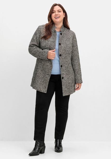 sheego Bouclé-Jacke mit Stehkragen, im Fischgrätmuster - schwarz-weiß sheego Osterangebot