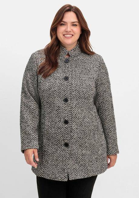 sheego Bouclé-Jacke mit Stehkragen, im Fischgrätmuster - schwarz-weiß sheego Osterangebot