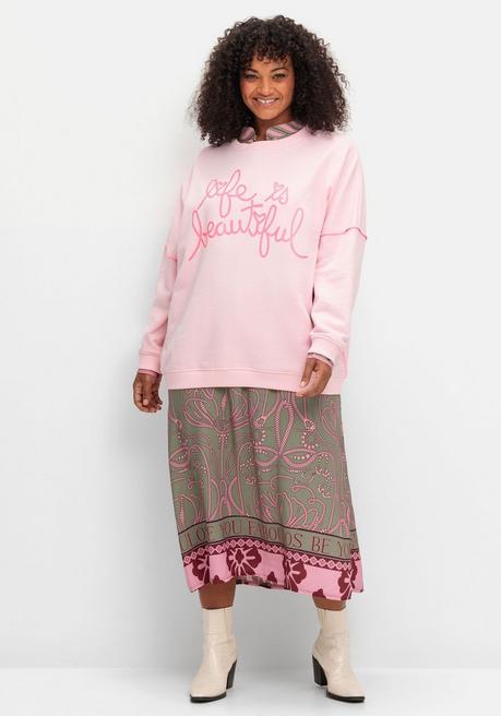 sheego loves miss goodlife Sweatshirt mit Frontprint und Rundhalsausschnitt - pastellflieder bedruckt sheego Große Rabatte