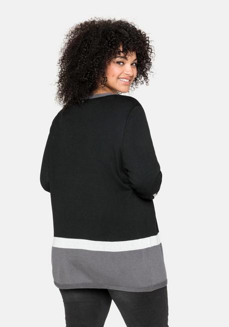sheego Strickjacke im Colourblocking-Stil, in offener Form - schwarz sheego Saisonale Angebote