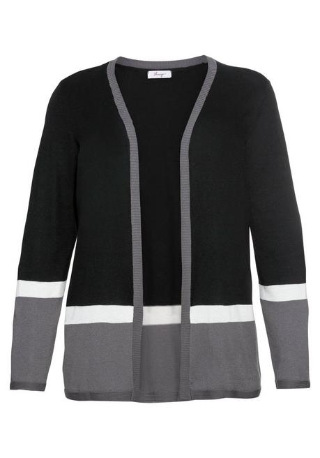 sheego Strickjacke im Colourblocking-Stil, in offener Form - schwarz sheego Saisonale Angebote