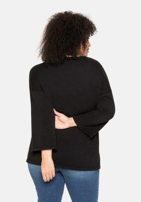 sheego Pullover mit 7/8-Trompetenärmeln, aus Flammgarn - schwarz sheego Kauf eins, bekomm eins gratis