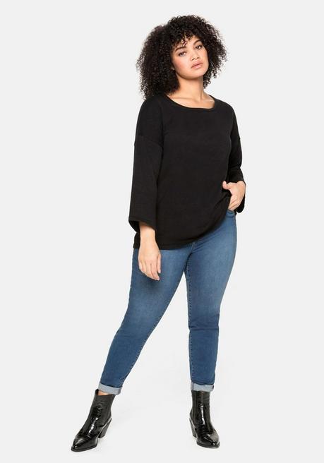 sheego Pullover mit 7/8-Trompetenärmeln, aus Flammgarn - schwarz sheego Kauf eins, bekomm eins gratis