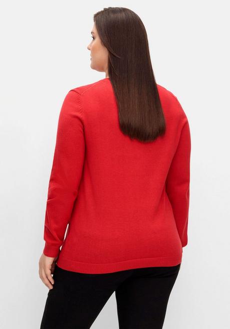 sheego Pullover aus Feinstrick mit V-Ausschnitt - mohnrot sheego Super Sparpreis