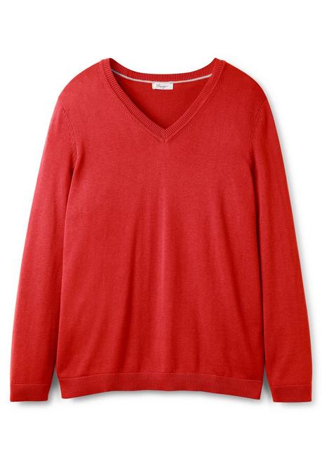 sheego Pullover aus Feinstrick mit V-Ausschnitt - mohnrot sheego Super Sparpreis