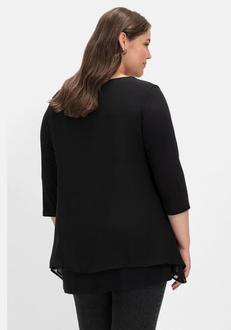 sheego Blusenshirt mit Chiffon, doppellagig - schwarz sheego Wochenangebot