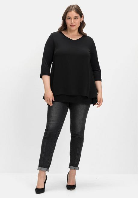 sheego Blusenshirt mit Chiffon, doppellagig - schwarz sheego Wochenangebot