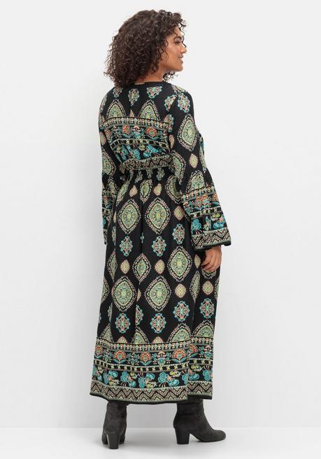 sheego by Joe Browns Maxikleid im Boho-Stil, mit Trompetenärmeln - schwarz gemustert sheego Begrenzte Freigabe