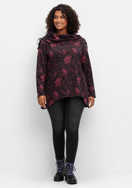 sheego by Joe Browns Sweatshirt in Longform mit weitem Kragen - beere gemustert sheego Zeitbegrenzte Promotion