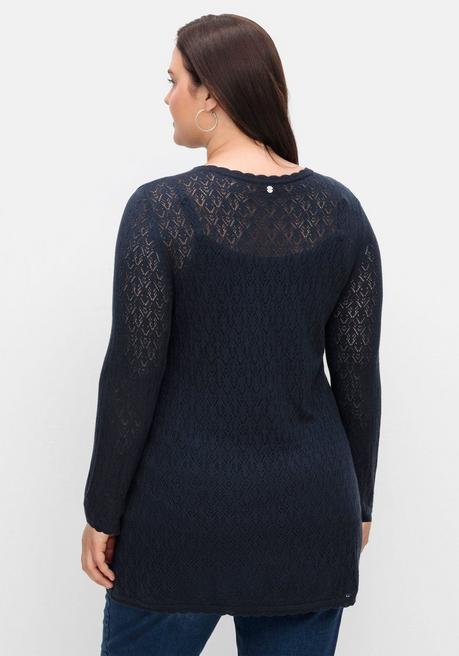 sheego Pullover aus Ajourstrick, in leichter A-Linie - nachtblau sheego Bis zu 60% Rabatt