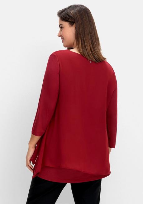 sheego Blusenshirt mit Chiffon, doppellagig - rubinrot sheego Sonderangebot der Fabrik