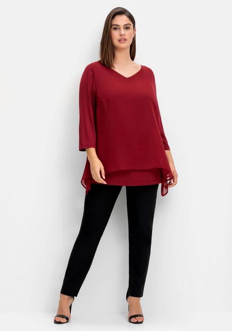 sheego Blusenshirt mit Chiffon, doppellagig - rubinrot sheego Sonderangebot der Fabrik