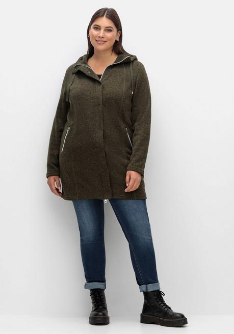 sheego Fleecejacke mit Kapuze, in Melange-Optik - dunkeloliv meliert sheego Vierteljährliche Förderung