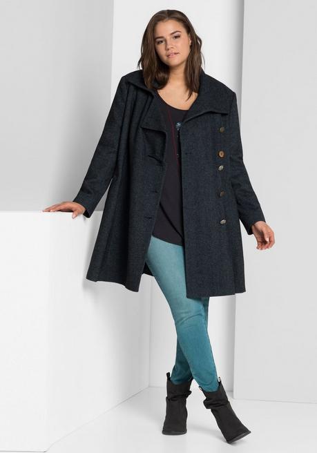 sheego by Joe Browns Kurzmantel im asymmetrischen Schnitt - schwarz-blau sheego Nur noch ein Tag übrig