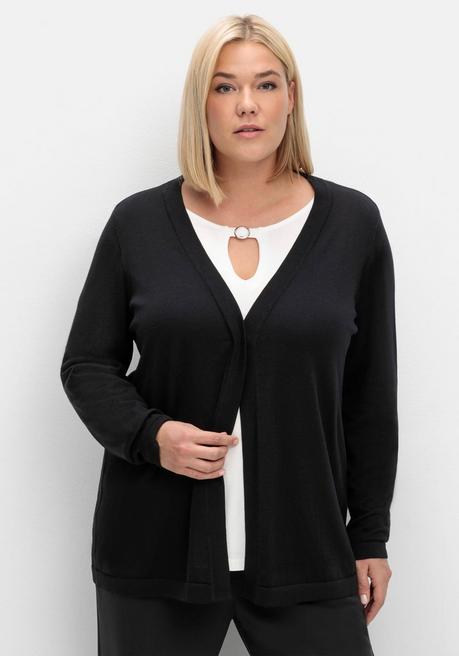 sheego Leichte Feinstrickjacke mit 1-Knopf-Verschluss - schwarz sheego Riesige Rabatte