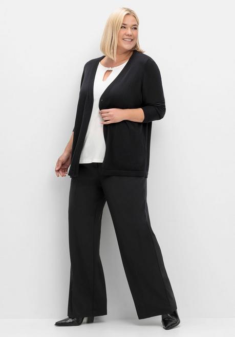 sheego Leichte Feinstrickjacke mit 1-Knopf-Verschluss - schwarz sheego Riesige Rabatte