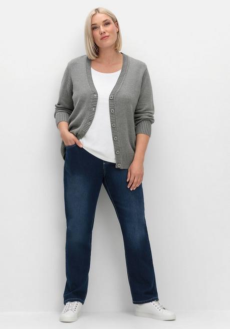 sheego Strickjacke mit V-Ausschnitt und Knöpfen, tailliert - grau sheego Clearance-Verkauf