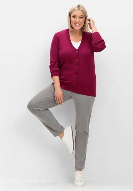 sheego Strickjacke mit V-Ausschnitt und Knöpfen, tailliert - fuchsia sheego Kostenloser Versand international