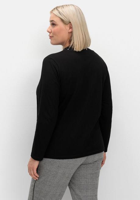 sheego Langarmshirt mit Stehkragen und Glitzerdetails - schwarz sheego zollfrei