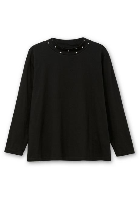 sheego Langarmshirt mit Stehkragen und Glitzerdetails - schwarz sheego zollfrei