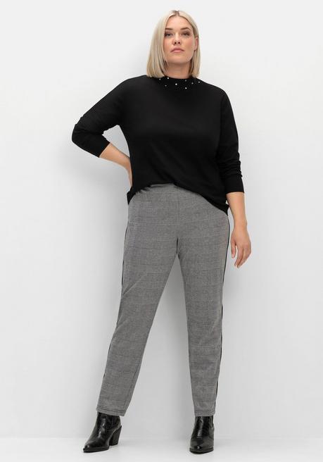 sheego Langarmshirt mit Stehkragen und Glitzerdetails - schwarz sheego zollfrei
