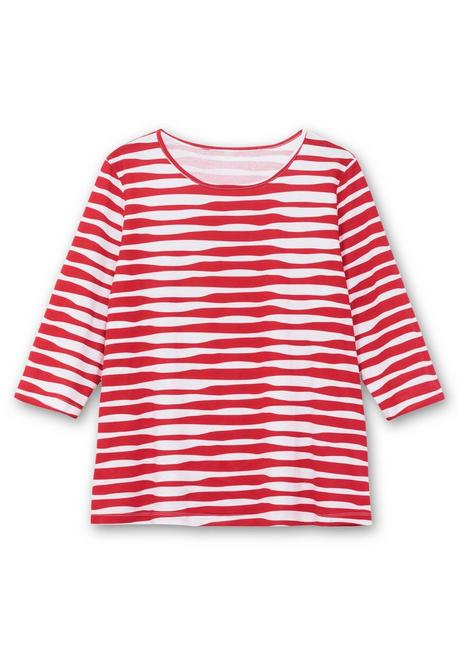 sheego Shirt mit welligen Streifen und 3/4-Ärmeln - rot gestreift sheego 50% Rabatt für begrenzte Zeit