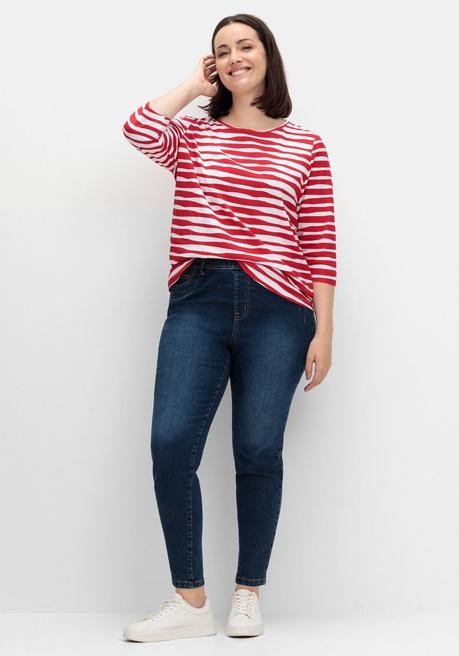 sheego Shirt mit welligen Streifen und 3/4-Ärmeln - rot gestreift sheego 50% Rabatt für begrenzte Zeit