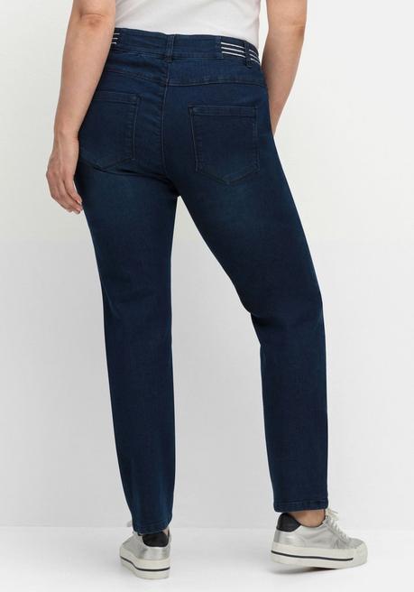 sheego Schmale Jeans mit Glitzer-Zierband am Bund - blue Denim sheego Outlet