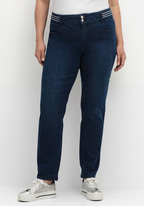 sheego Schmale Jeans mit Glitzer-Zierband am Bund - blue Denim sheego Outlet