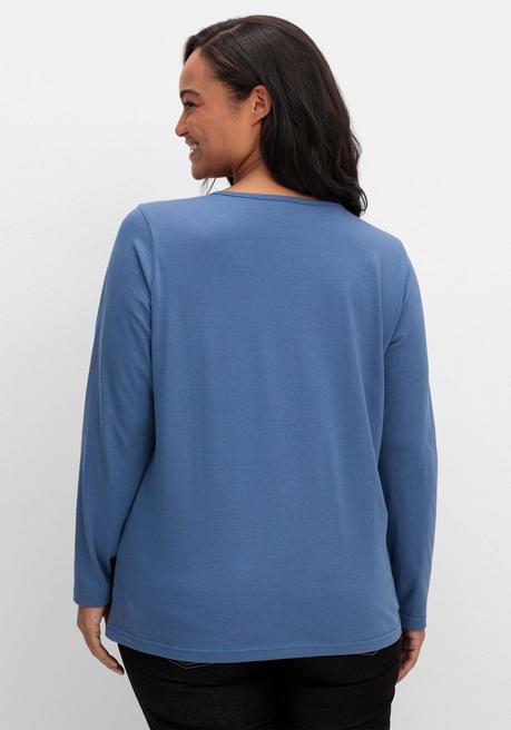 sheego Langarmshirt mit Rundhalsausschnitt, aus Baumwolle - jeansblau sheego Auslauf