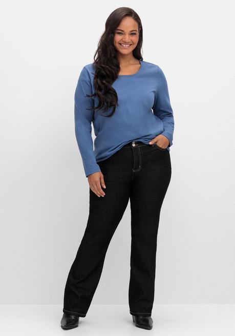 sheego Langarmshirt mit Rundhalsausschnitt, aus Baumwolle - jeansblau sheego Auslauf
