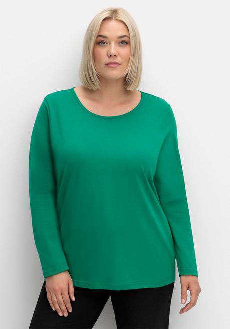 sheego Langarmshirt mit Rundhalsausschnitt, aus Baumwolle - grün sheego Verkauf